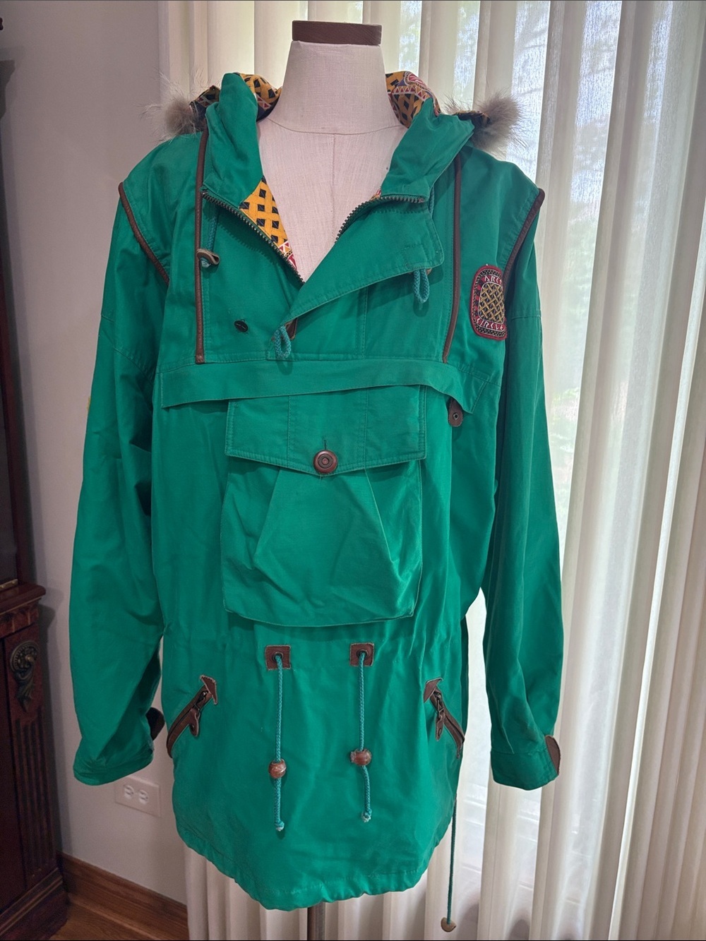 Original Arctic circle Green Hooded  Jacket Detailed leather pockets cotton S